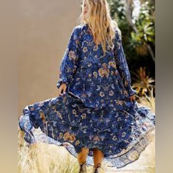 Spell & The Gypsy Blue Aurora stunning maxi tiered stunning bohemian dress. - Picture 4 of 16
